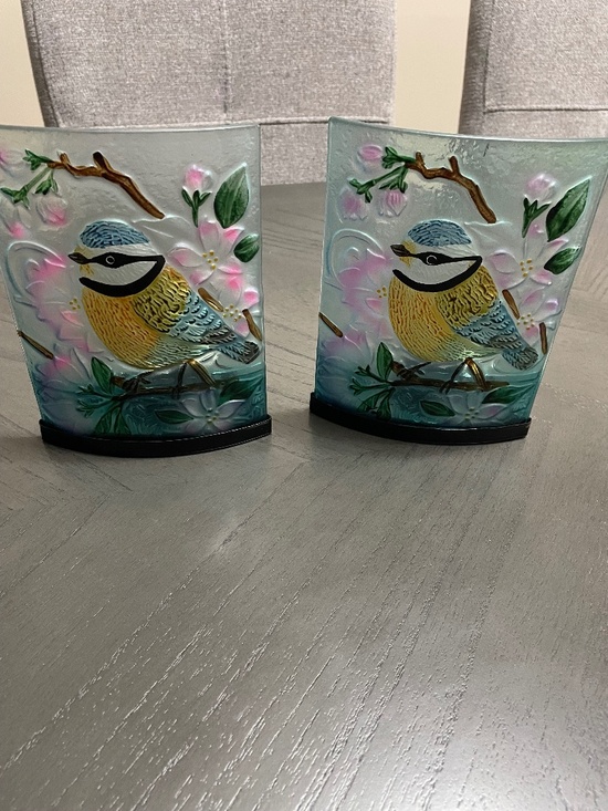 Other - Decorative Bird Glass Candle Holders Set – Floral Bluebird Tea Light Votive Home